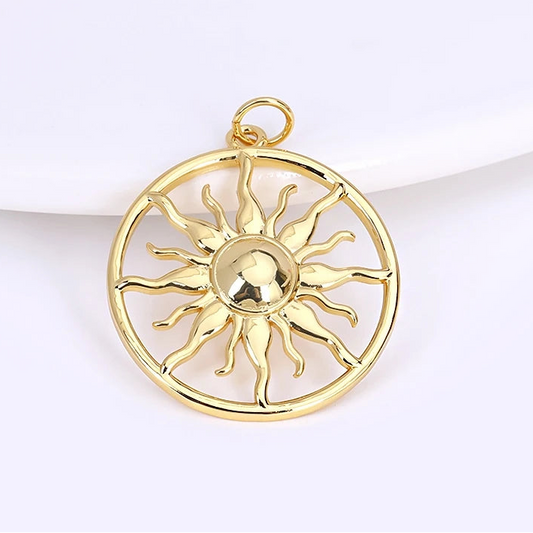 14K Gold Plated Round Sun Charms Sun Pendant